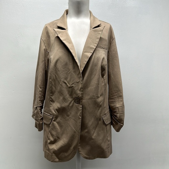 Torrid Blazer Jacket Coat Button 3/4 Sleeve Career Khaki Tan Brown Plus Size 1X - Picture 1 of 8